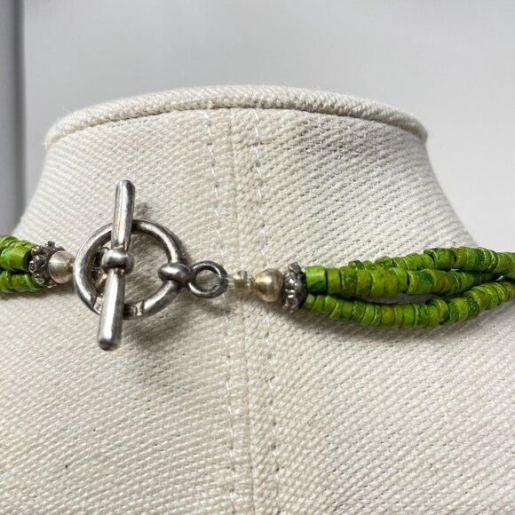 Beaded‎ Silver Pendant Necklace Green Gold Murano Glass Beaded - Picture 15 of 15